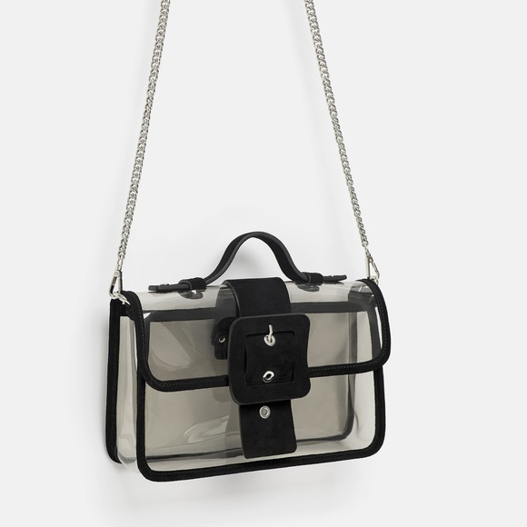 Zara Clear Vinyl Crossbody Bag with Leather Trim - Picture 5 of 7